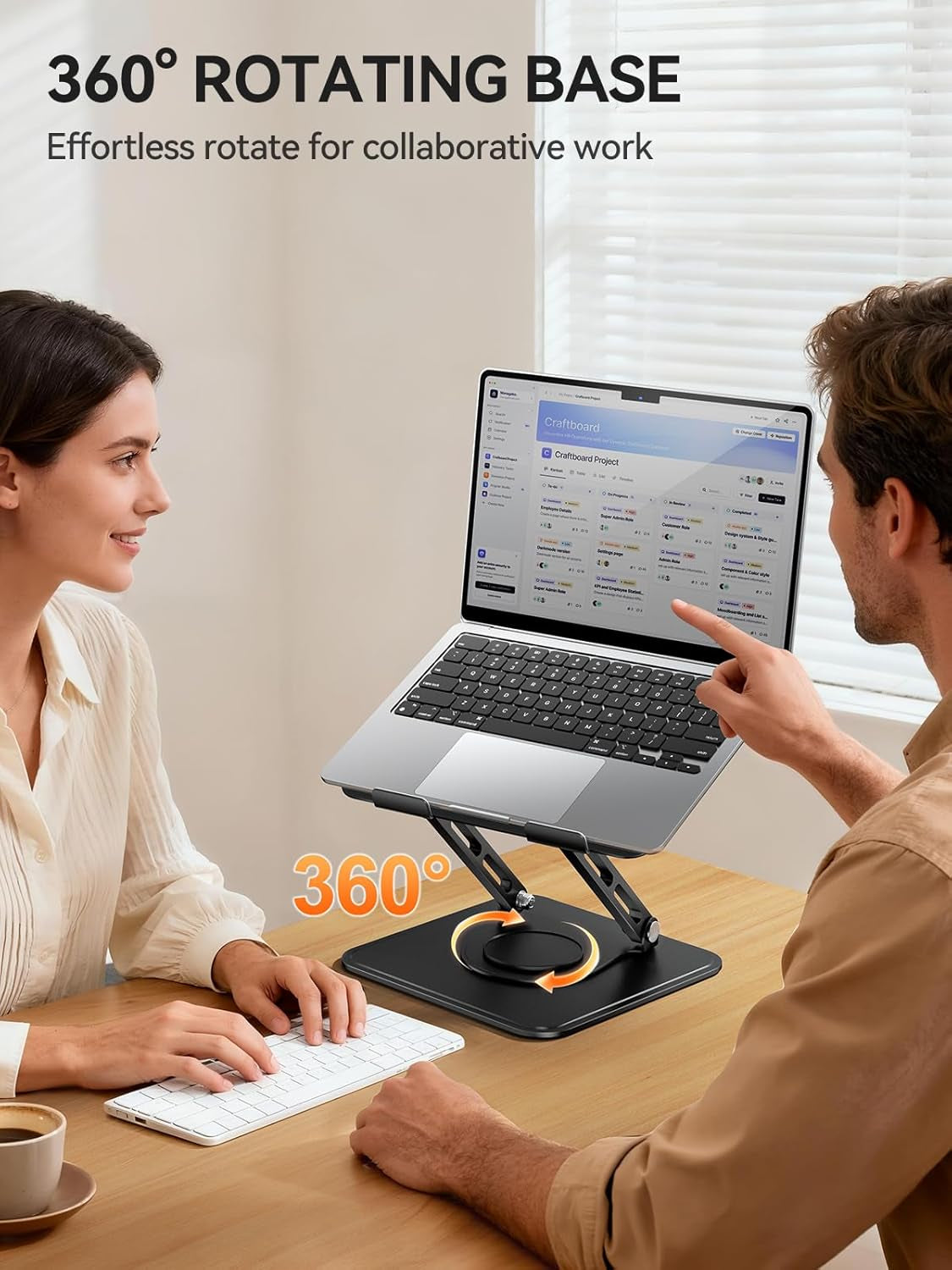 Laptop Stand for Desk, Adjustable Computer Stand Holder with 360° Rotating Base, Ergonomic Laptop Riser Compatible with Macbook Pro Air, All Laptops 10-15.6" (Black