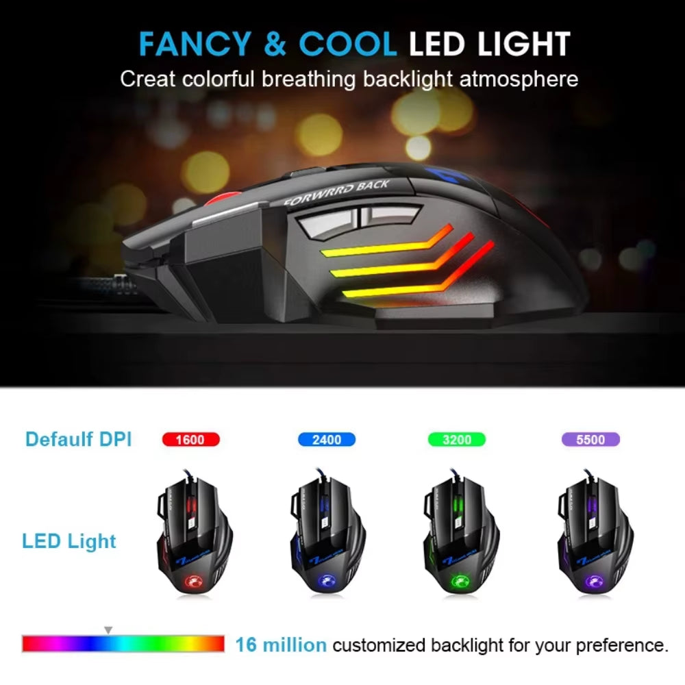 Wired Gaming Mouse Gamer Computer Mouse RGB Backlit Ergonomic Mouse Silent Backlight Mause LED 7 Buttons USB Mice for PC Desktop