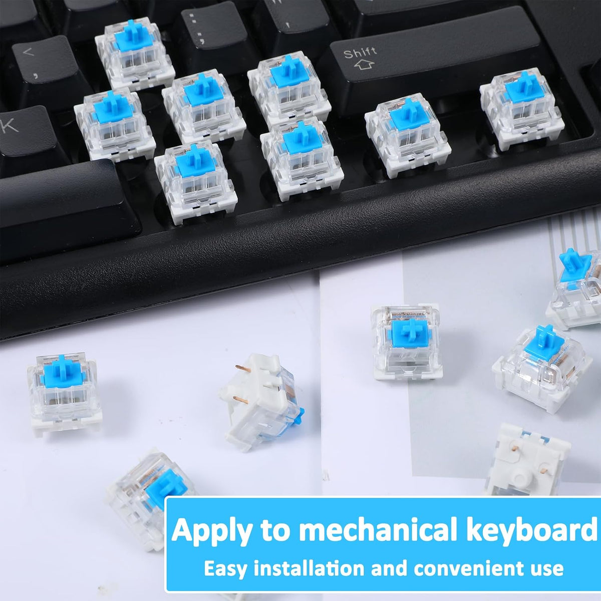 12 Pieces Blue Mechanical Keyboard Switches, 3 Pin Pre-Lubricated Clicky Key Switches, Dustproof and Waterproof Keyboard Accessories for Mechanical Gaming Keyboard