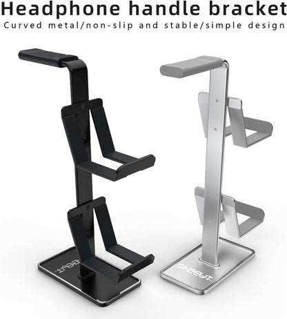 3In1 Headphone Holder Game Controller, Gaming Headset Stand, Dual Headphone Holder with Base (Black)