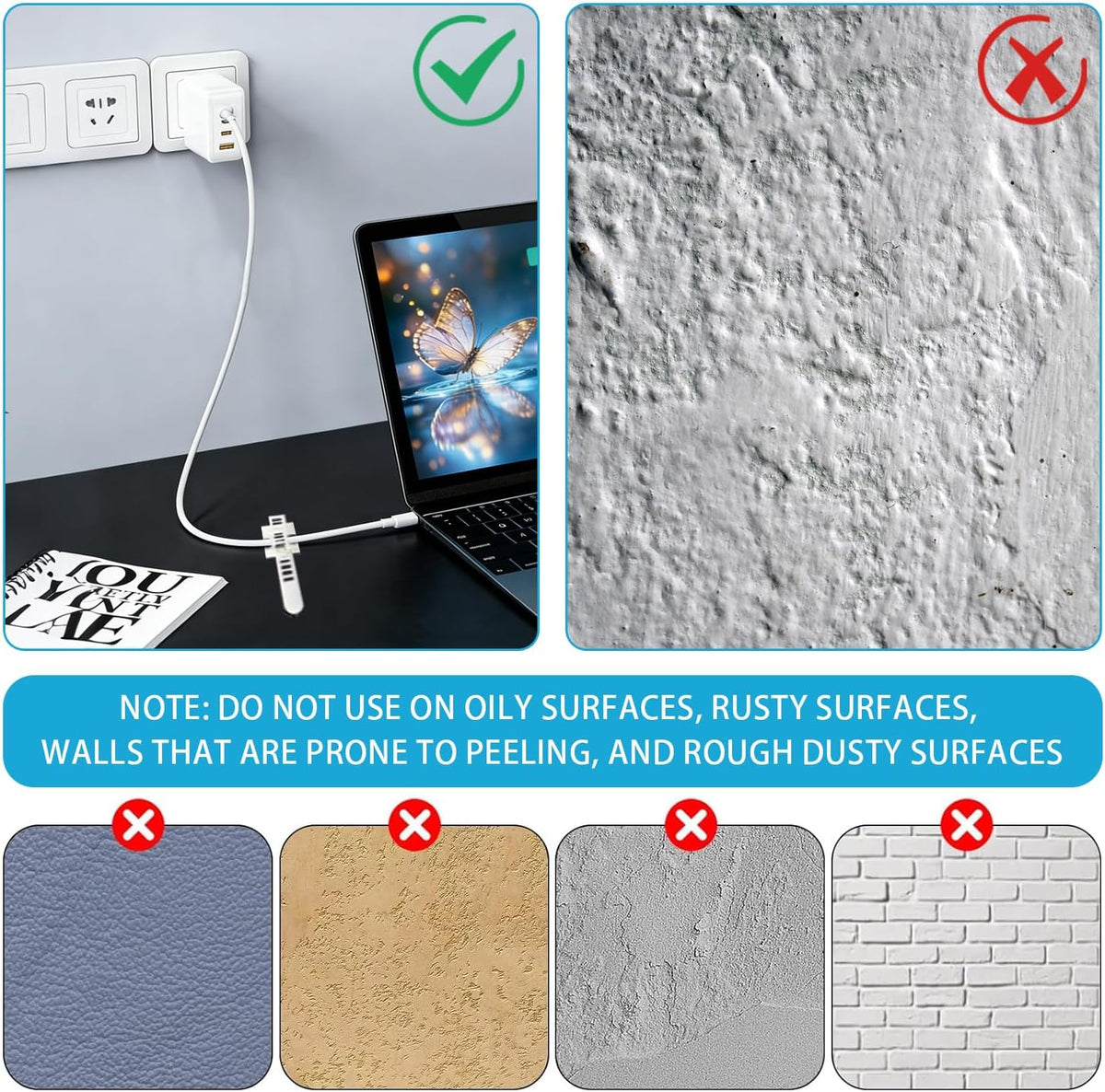 80 Pack White Cable Clips,Self Adhesive Cable Management Ties