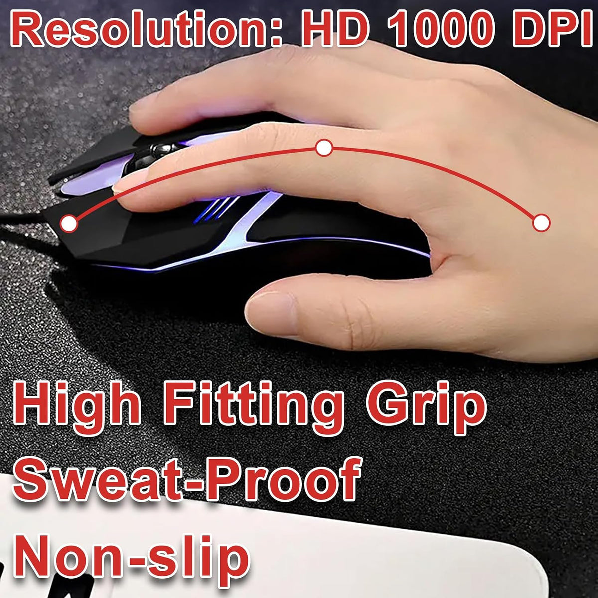 RGB Wired Computer Mouse, USB Wired Optical Mouse for Home and Office, 1000 DPI Accuracy, Optical Tracking, Easy Buttons, Ambidextrous Design, and Scroll Wheel, Compatible with Laptops, and Windows