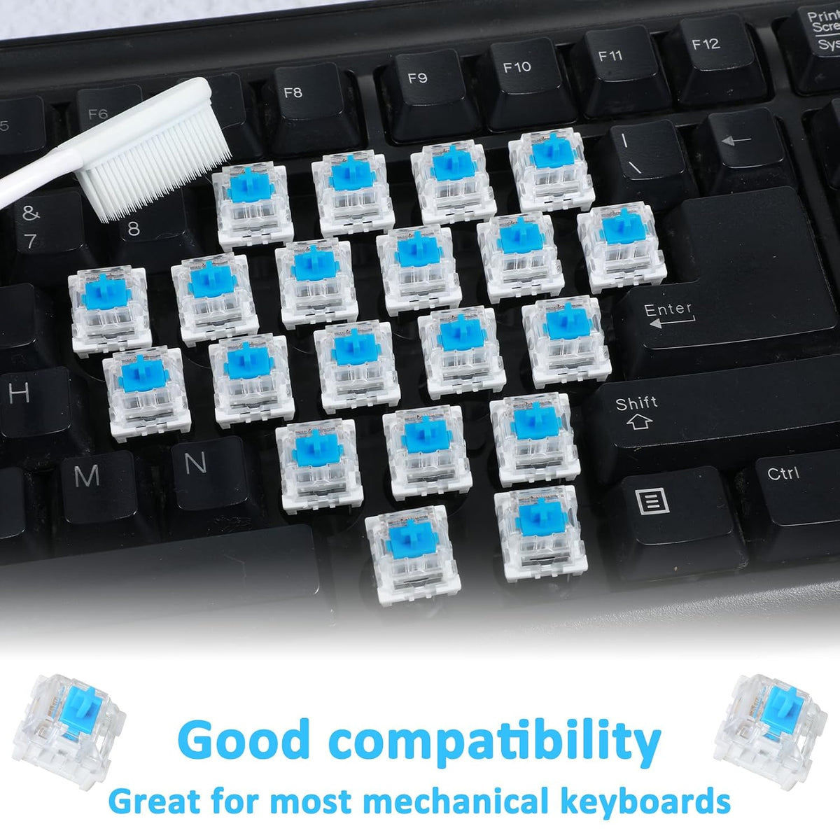 12 Pieces Blue Mechanical Keyboard Switches, 3 Pin Pre-Lubricated Clicky Key Switches, Dustproof and Waterproof Keyboard Accessories for Mechanical Gaming Keyboard