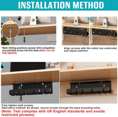 2-Pack Metal under Desk Cable Management Trays 44Cm White