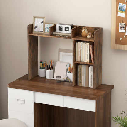 Wooden Desk Bookshelf with 4 Shelves and Open Back Compartment