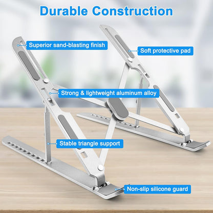 Laptop Stand for Desk Adjustable, Folding Tablet Stand Aluminum Portable Laptop Riser for Desk, Foldable Computer Stand Laptop Holder for Notebook PC
