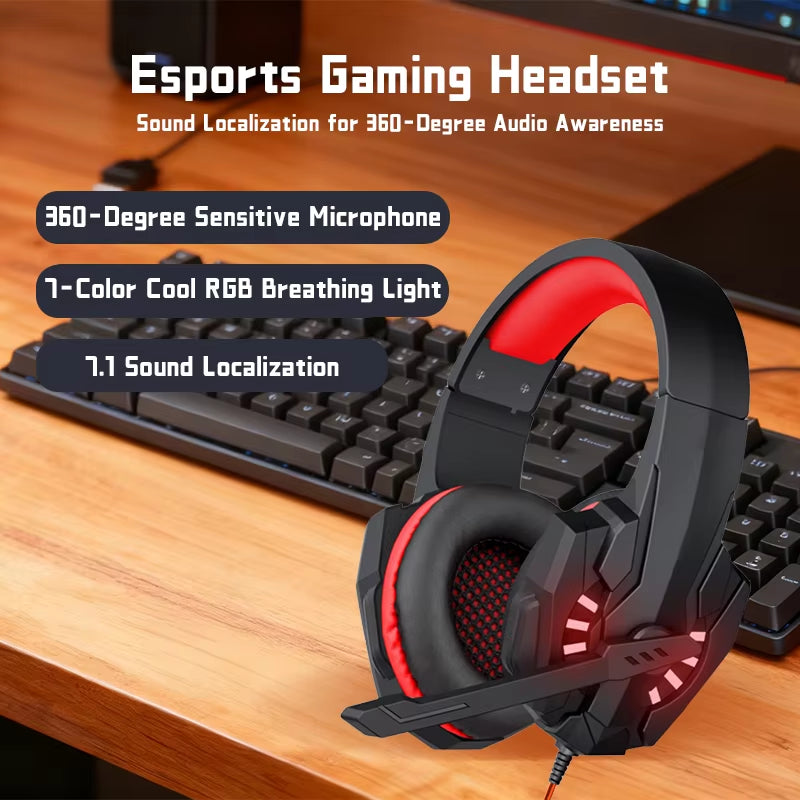 A7 Headphones Wired Gaming Headset Earphones Music for Computer with Mic Headset Stereo Svirtual Surround Bass LED Light Gamer