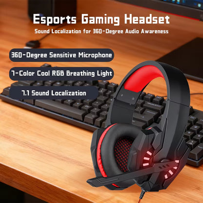 A7 Headphones Wired Gaming Headset Earphones Music for Computer with Mic Headset Stereo Svirtual Surround Bass LED Light Gamer