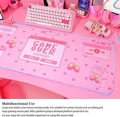 Kawaii RGB Gaming Mouse Pad PC XL Large Extended Glowing Led Light up Desk Pad Non-Slip Rubber Base Computer Keyboard and Mouse Pad Cool Cute Mousepad Mat Gaming over 80 * 30Cm