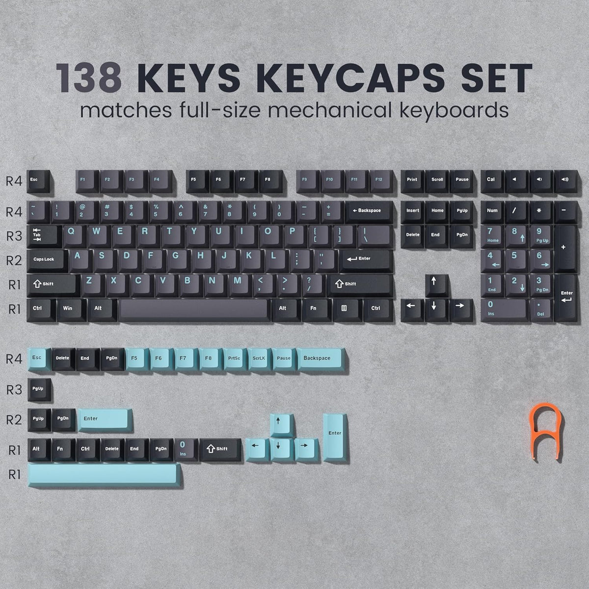 Double Shot PBT Keycaps Set, Custom Keyboard Keycaps,189 Key Full Set,Isa Profile Keycaps for 60% 65% 70% 100% MX Switches Mechanical Keyboard(Grey/Dark Blue,Only Keycaps)