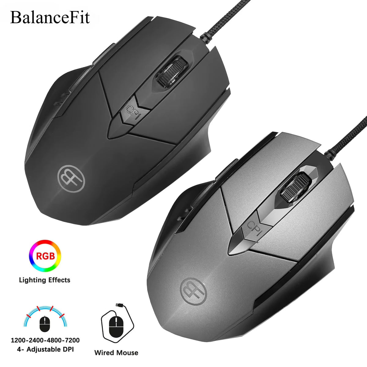 Wired Mouse, 7200 DPI, Ergonomic Gaming Mouse, High Performance Computer Gaming Mouse with 6-Button, RGB, for Laptop PC Desktop