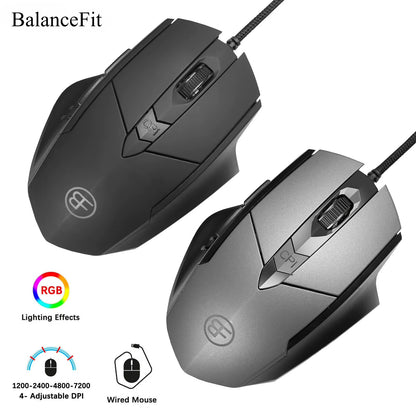 Wired Mouse, 7200 DPI, Ergonomic Gaming Mouse, High Performance Computer Gaming Mouse with 6-Button, RGB, for Laptop PC Desktop