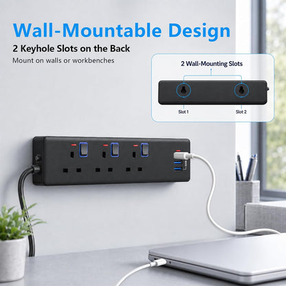 Extension Lead 2M, Extension Lead with USB Slots (3 USB), 13A 3250W