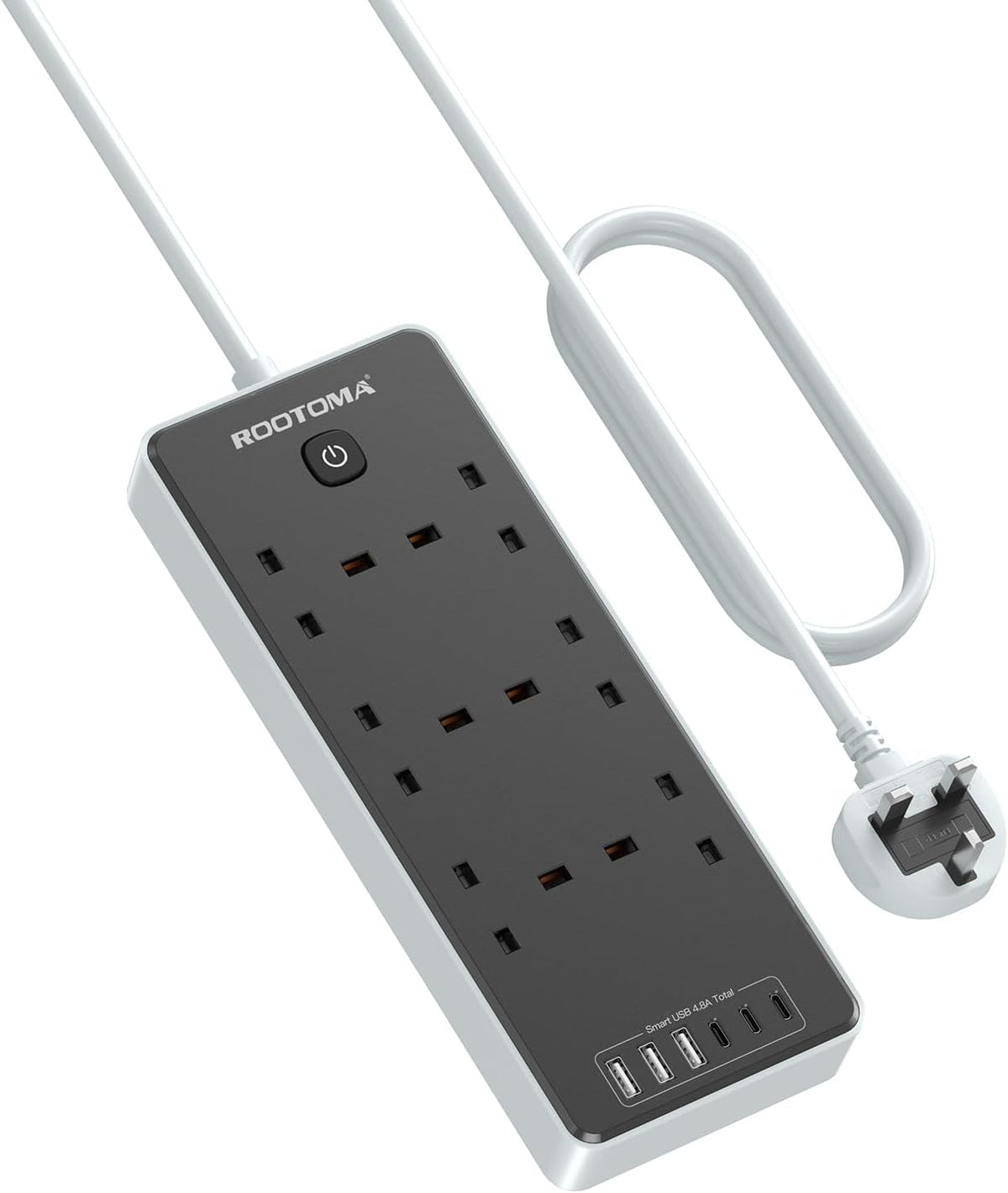 Black Extension Lead 1M with 3 USB Slots, 2 Gang Short Extension Lead