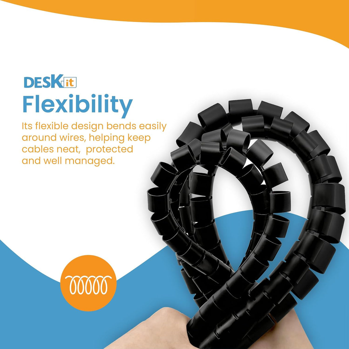 Cable Tidy Sleeve 6M - Flexible 20Mm Cable Organizer for Cable Management - Durable Spiral Cable Wrap for Wire Protection - Protective Cable Cover for a Safe and Clutter Free Home - Black