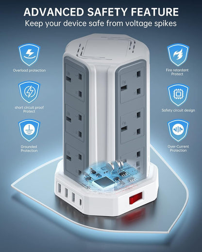 Tower Extension Lead 2M, Extension Cable with Usb Ports