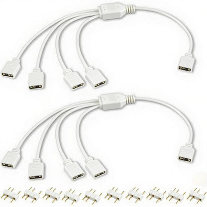 2 Pcs 3 Pin ARGB Extension Cable 5V 1 to 4 Splitter Cable Female to Female ARGB Fan Splitter for Computer Cases, CPU Coolers and 5V Fans(30Cm, White)