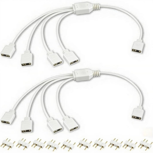 2 Pcs 3 Pin ARGB Extension Cable 5V 1 to 4 Splitter Cable Female to Female ARGB Fan Splitter for Computer Cases, CPU Coolers and 5V Fans(30Cm, White)