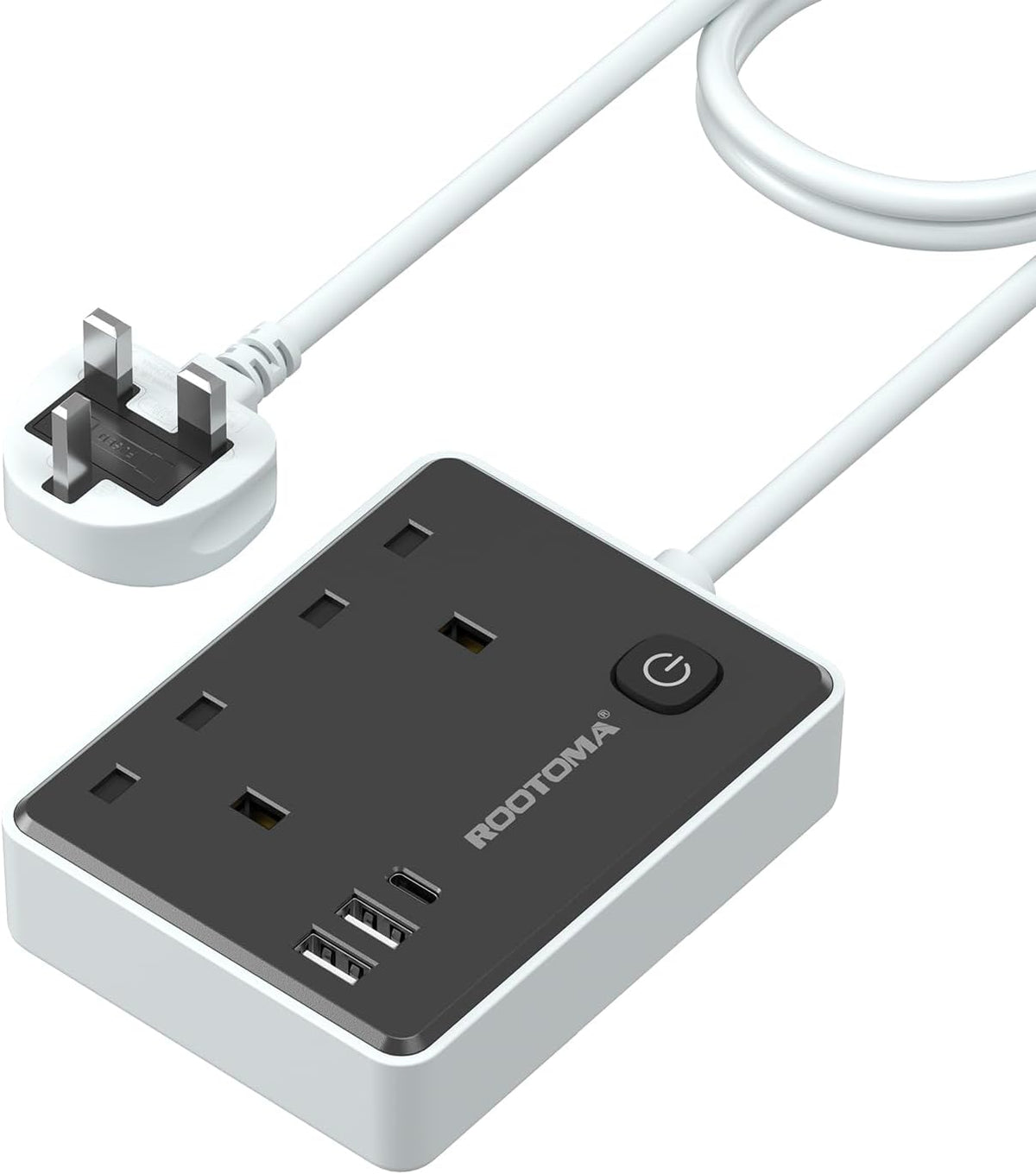 Black Extension Lead 1M with 3 USB Slots, 2 Gang Short Extension Lead