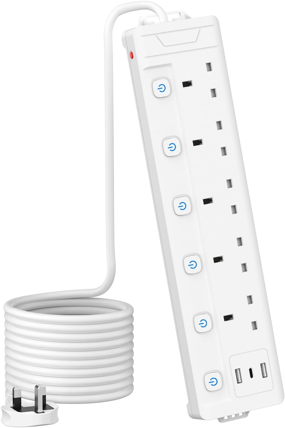 Extension Lead 1M 5 Way with 3 USB Slots (2 USB-A,1 USB-C), Individually Switched Extension Lead with USB Slots, White 1 Metre Extension Lead, for Home Dorm Office Multi Plug