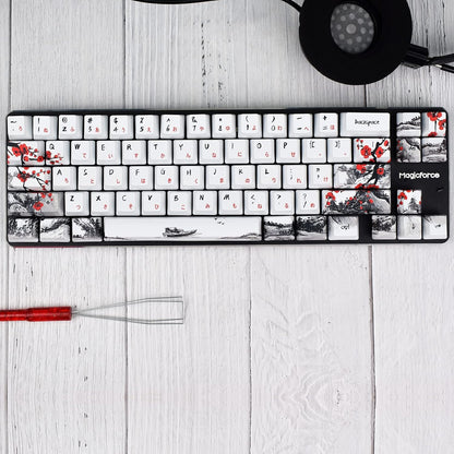 Plum Blossom Keycaps Mechanical Gaming Keyboards, Custom PBT OEM Profile Key Caps Japanese Style with Keycap Puller for Cherry MX 104/87/71/61 60 Percent Keyboard (Plum Blossom 71 JP)