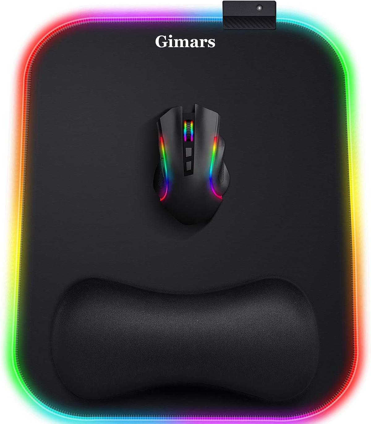RGB Gaming Mouse Pad Wrist Support, 305 X 254Mm XL Ergonomic Gel Mouse Mat with 10 LED Lighting Modes, Non-Slip Rubber Base, Lycra Fabric, Mousepad for Laptop, Computer, PC Gaming & Office