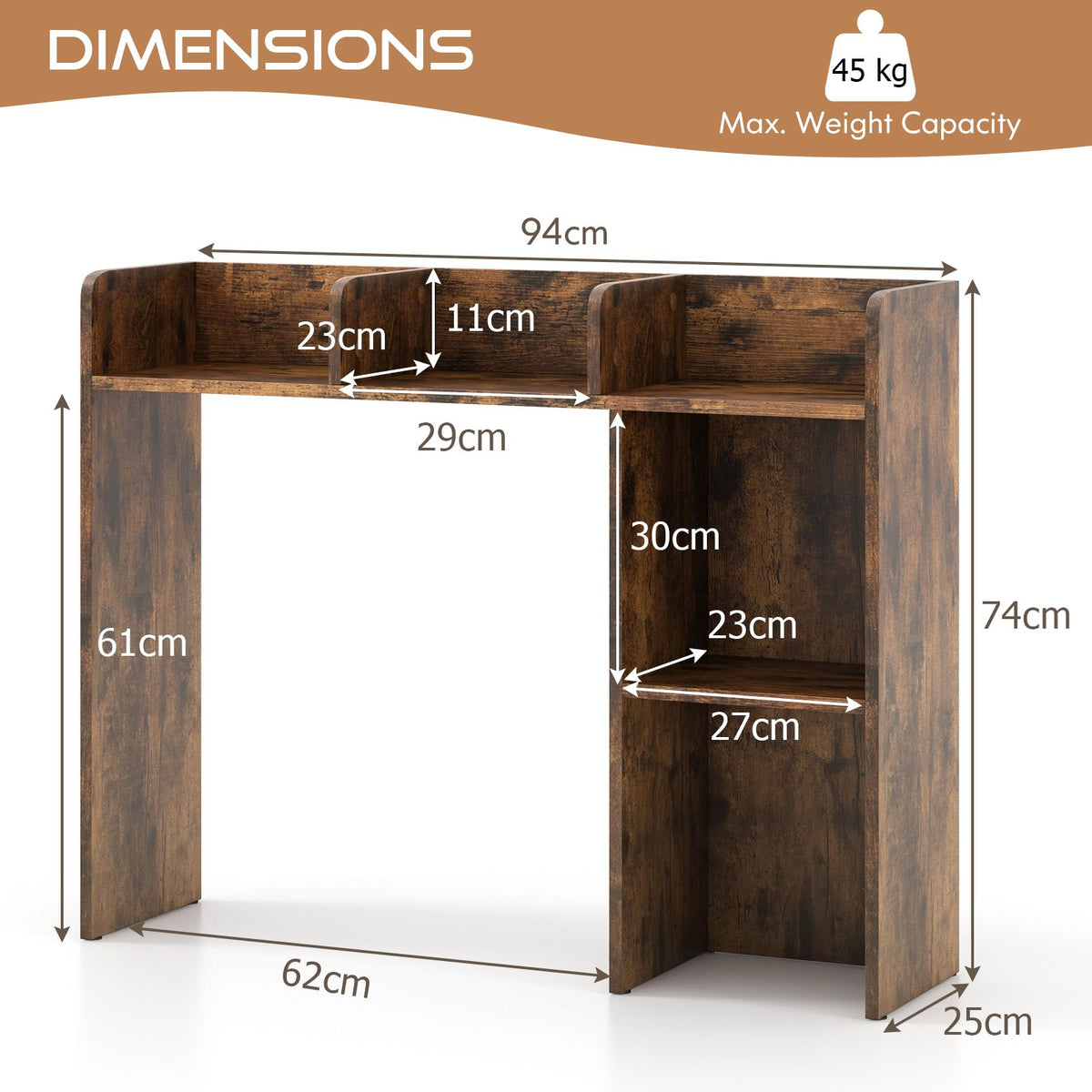 Wooden Desk Bookshelf with 4 Shelves and Open Back Compartment