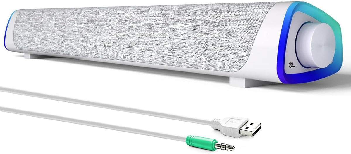 R30 PC Speakers, Colorful LED Lights with Switch Button, White
