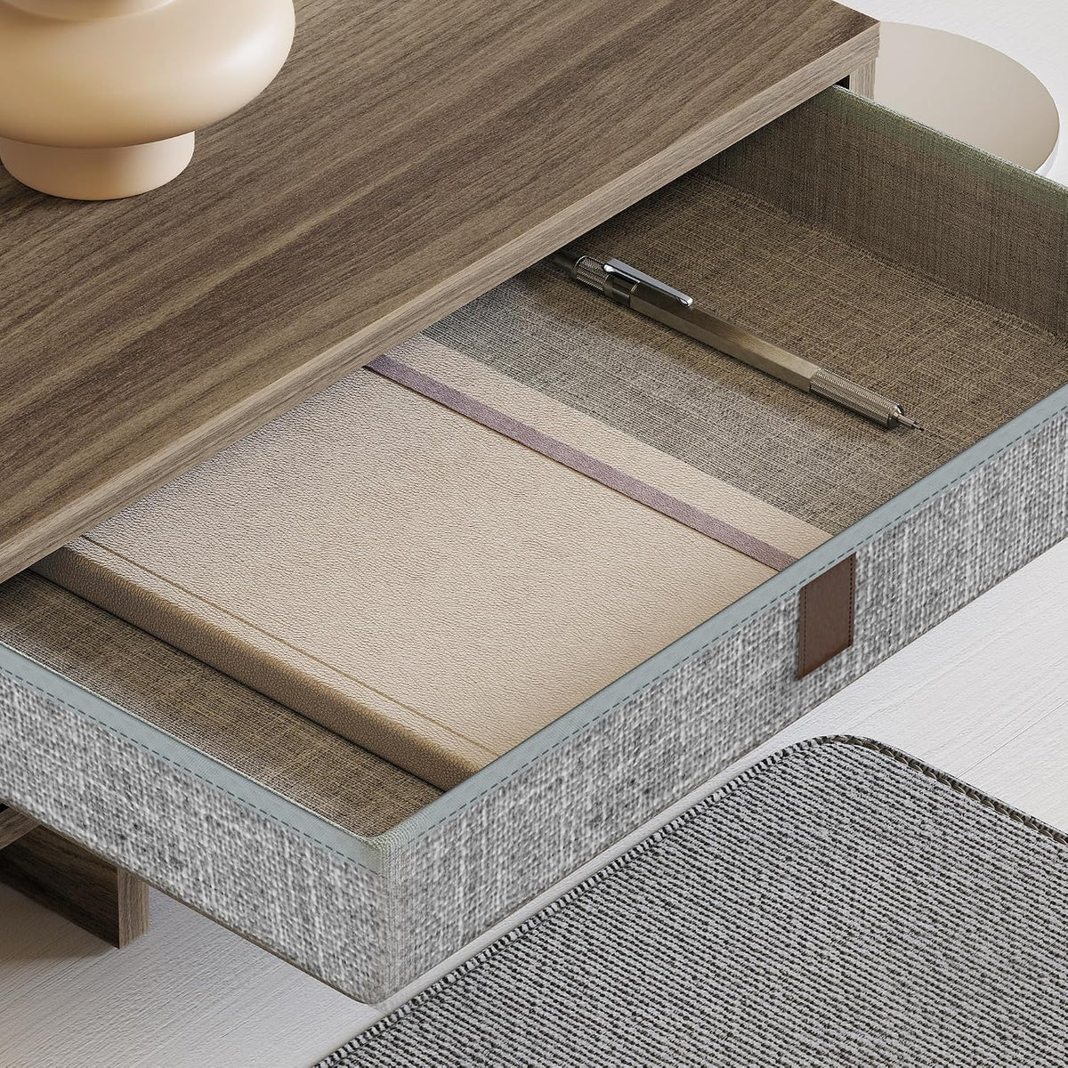 Dual Monitor Stand with Drawer,With Adjustable Length and Angle,Brown