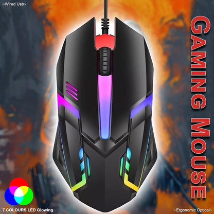 RGB Wired Computer Mouse, USB Wired Optical Mouse for Home and Office, 1000 DPI Accuracy, Optical Tracking, Easy Buttons, Ambidextrous Design, and Scroll Wheel, Compatible with Laptops, and Windows