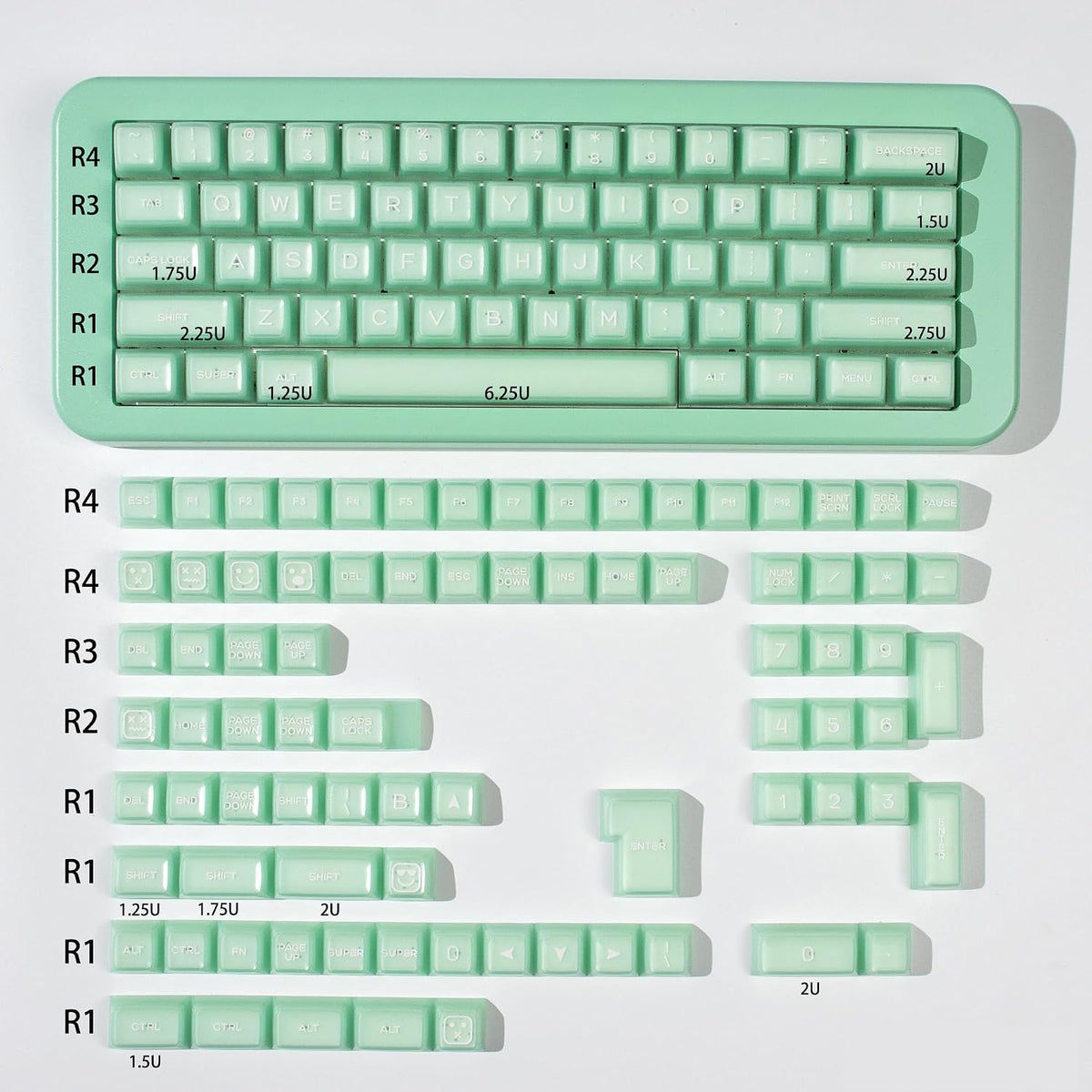 142 Keys SA Profile PBT Doubleshot Keycaps Translucent Keycap Set Fit for 61/64/87/104/108 Cherry Mx Switches ISO ANSI Mechanical Keyboard