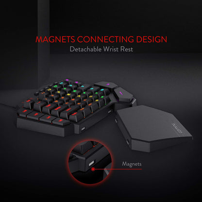 K585 DITI One-Handed RGB Mechanical Gaming Keyboard, Brown Switches, Type-C Professional Gaming Keypad with 7 Onboard Macro Keys, Detachable Wrist Rest, 42 Keys