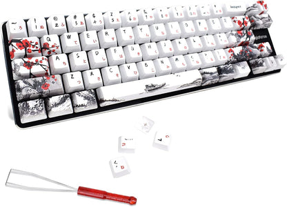 Plum Blossom Keycaps Mechanical Gaming Keyboards, Custom PBT OEM Profile Key Caps Japanese Style with Keycap Puller for Cherry MX 104/87/71/61 60 Percent Keyboard (Plum Blossom 71 JP)