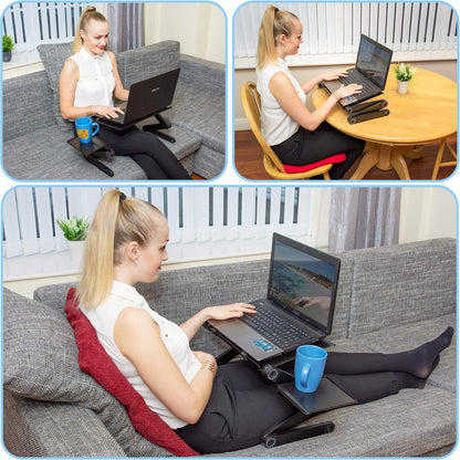 Folding Laptop Stand Standing Desk Converter Laptop Bed Table Riser Tray Holder for Couch Sofa Lapdesk Laptray Height Adjustable Portable with Legs Mouse Pad Black