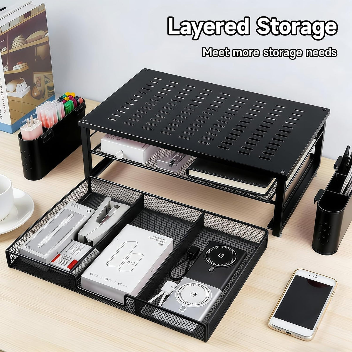Monitor Stand Riser with Storage, Desk Monitor Stand with Drawer