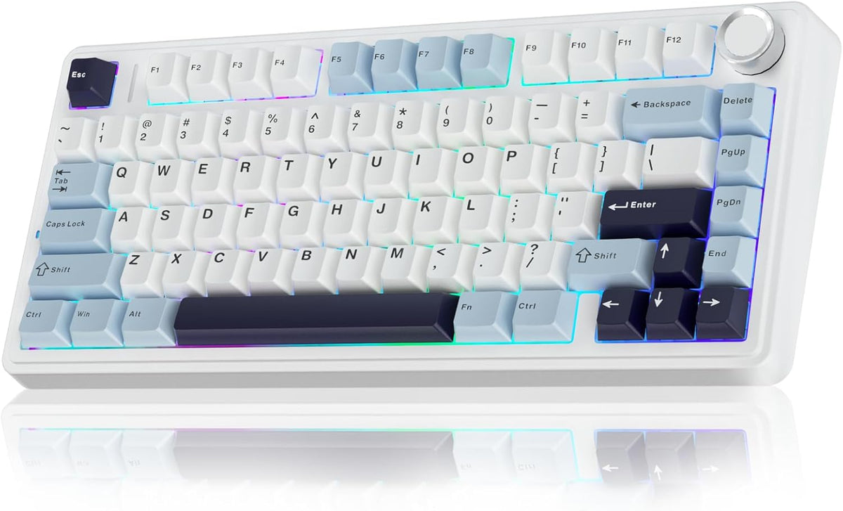 F75 75% Wireless Mechanical Keyboard,2.4Ghz/Type-C/Bt5.0 Gaming Keyboards,Advanced Structure,Rgb Backlight,Hot Swappable Custom Keyboard for Pc/Mac (Blue&Purple)