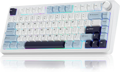 F75 75% Wireless Mechanical Keyboard,2.4Ghz/Type-C/Bt5.0 Gaming Keyboards,Advanced Structure,Rgb Backlight,Hot Swappable Custom Keyboard for Pc/Mac (Blue&Purple)