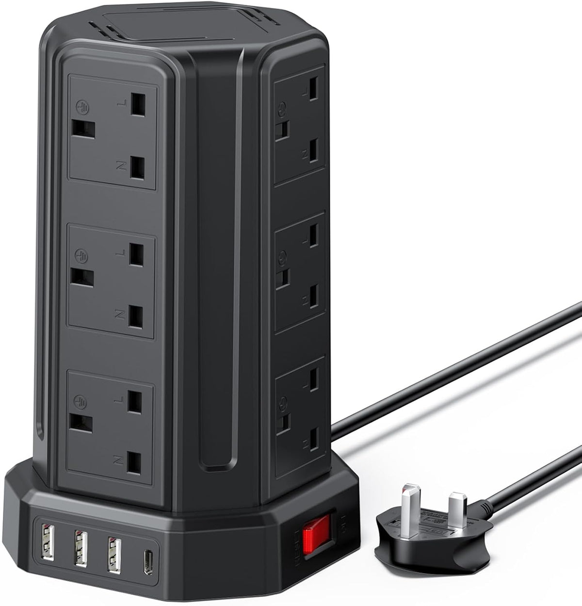 Tower Extension Lead 2M, Extension Cable with Usb Ports