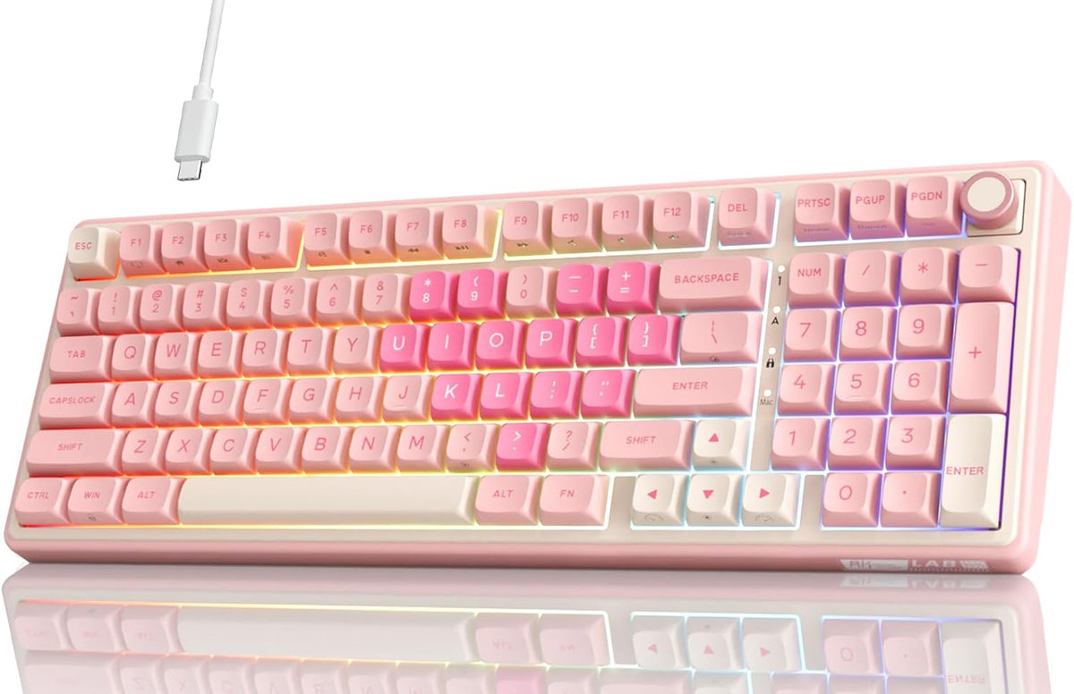 R98 Pro Gaming Keyboard, 96% Wired Mechanical Keyboard Creamy RGB with Number Pad and Volume Knob, Gasket Mount, MDA Profile US Layout PBT Keycaps, Hot Swap Pre-Lubed Tactile Switch