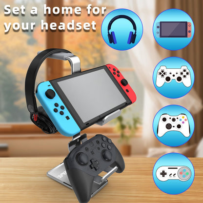 3In1 Headphone Holder Game Controller, Gaming Headset Stand, Dual Headphone Holder with Base (Black)