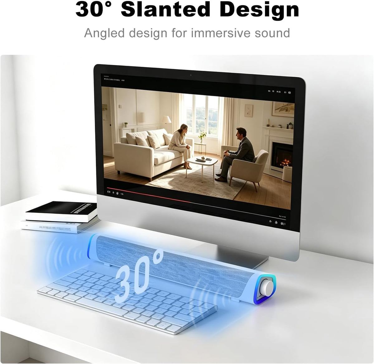 R30 PC Speakers, Colorful LED Lights with Switch Button, White