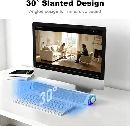 R30 PC Speakers, Colorful LED Lights with Switch Button, White