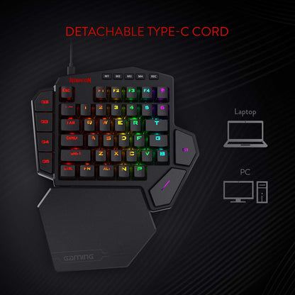K585 DITI One-Handed RGB Mechanical Gaming Keyboard, Brown Switches, Type-C Professional Gaming Keypad with 7 Onboard Macro Keys, Detachable Wrist Rest, 42 Keys