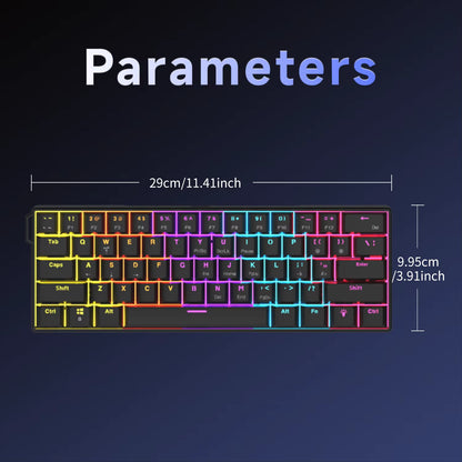 NK61 Mechanical Wired Gaming Keyboard RGB Lighting Effects Supports Hot-Swappable 61 Keys Mechanical Gaming Keyboard
