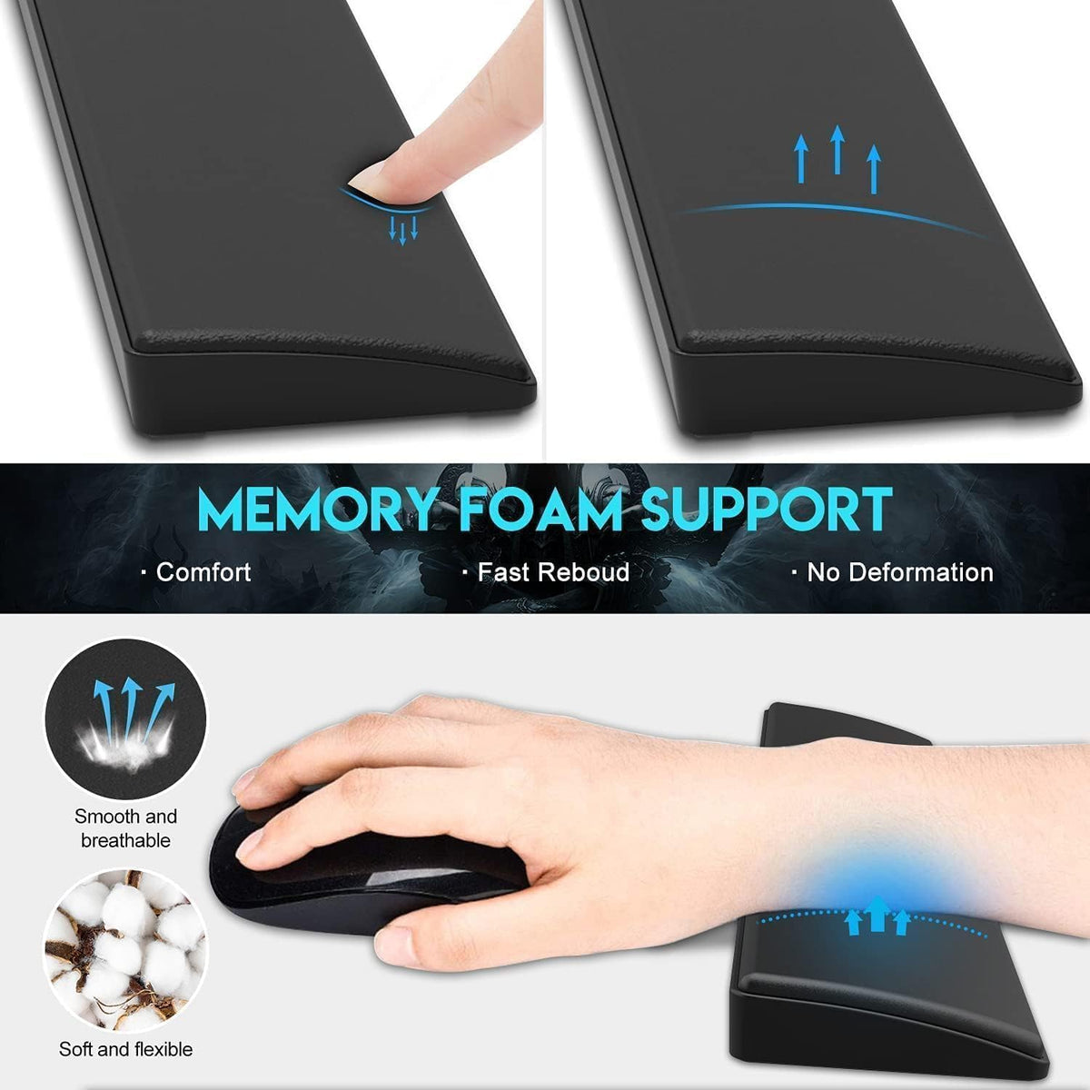 X Attack Shark Keyboard Wrist Rest for 60% Ultra-Compact Mini Mechanical Gaming Wireless Keyboard Aesthetic Ergonomic Approved Memory Foam Faux Leather Wrist anti Skid Wrist Support Cushion