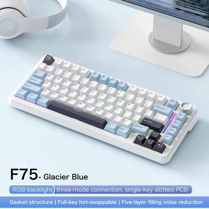 75% Hot Swap Gaming Keyboard Wireless FREEWOL F75 RGB Mechanical Keyboard with Metal Knobs AULA F75 Same Model,Tri-Mode,4000 Mah