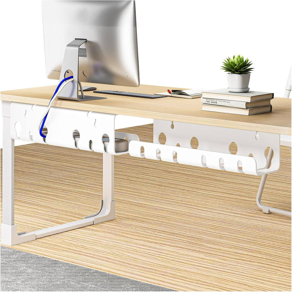2-Pack Metal under Desk Cable Management Trays 44Cm White
