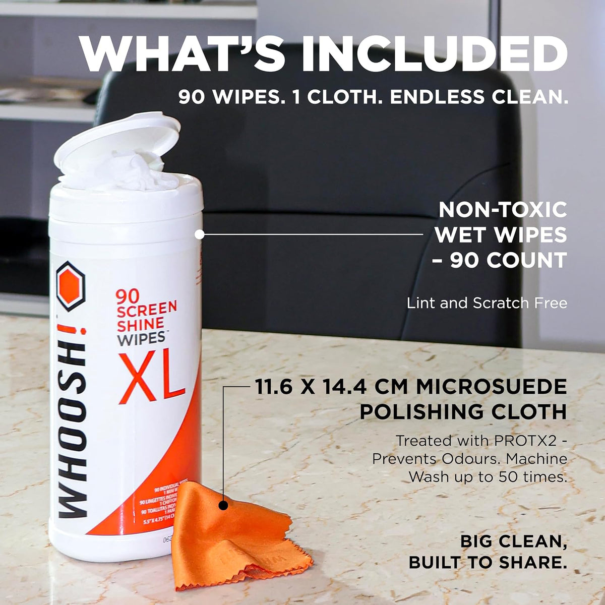 Screen Shine Screen – Electronic Wipes with Cloth, 90 Count