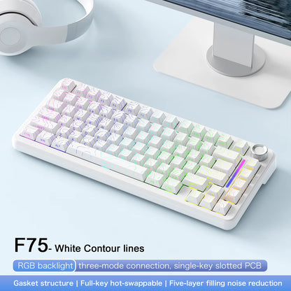 75% Hot Swap Gaming Keyboard Wireless FREEWOL F75 RGB Mechanical Keyboard with Metal Knobs AULA F75 Same Model,Tri-Mode,4000 Mah