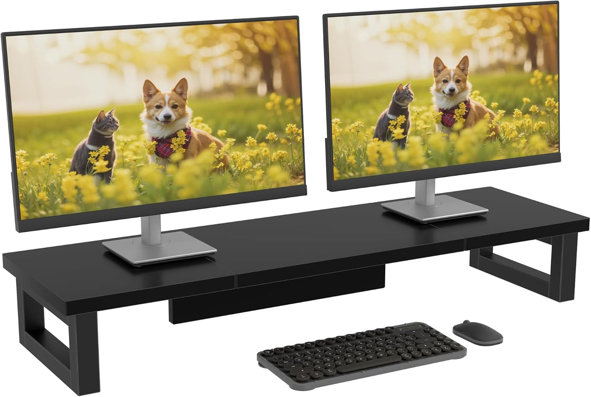 Dual Monitor Stand Riser – 91X26Cm Desk Shelf for 2 Screens White